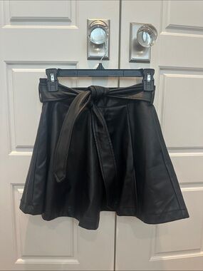 Forever 21 Black Faux Leather Tie-Waist Skater Skirt